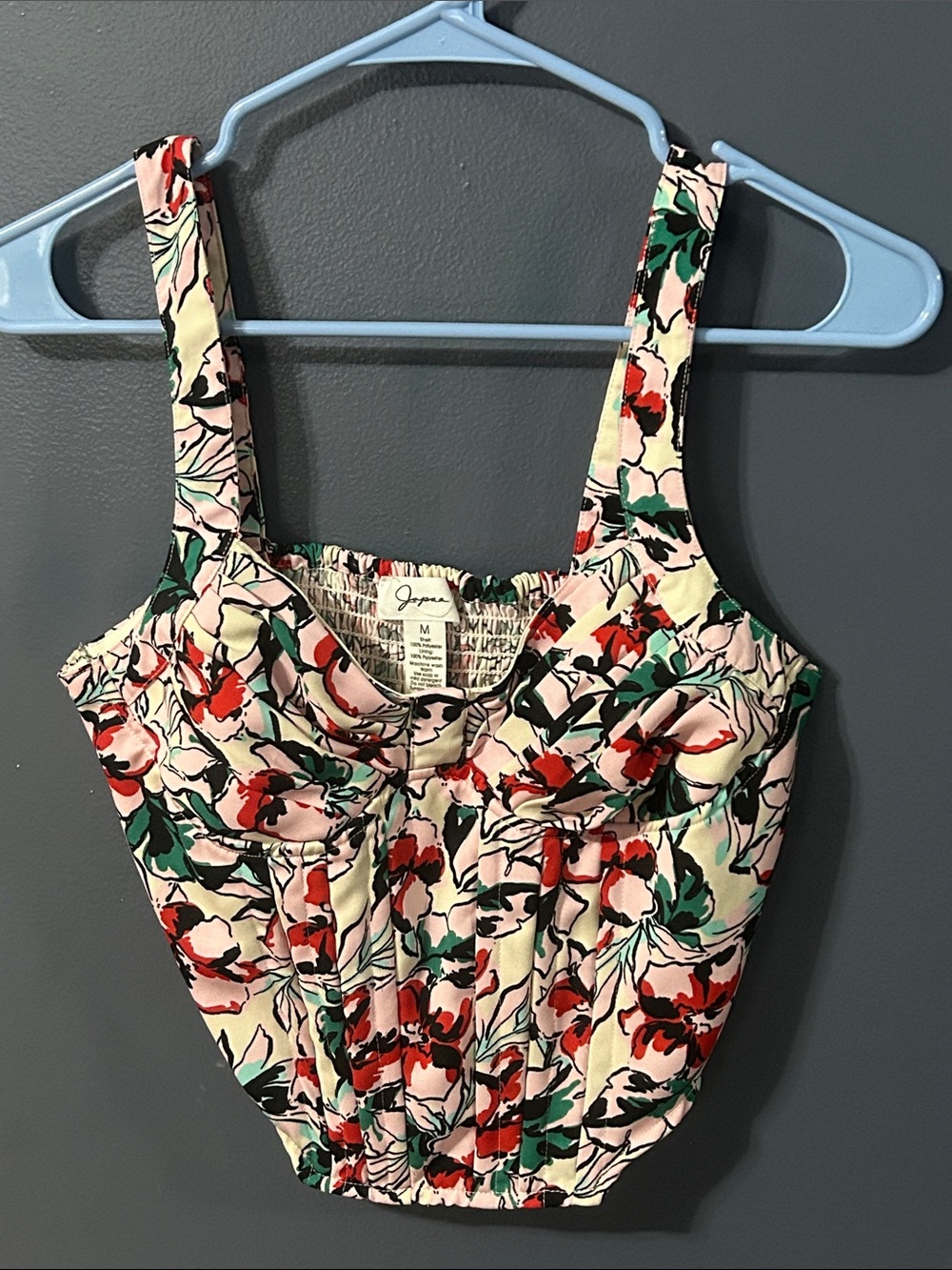 Floral Sweetheart Crop Tank Top - Pink/Red/Green